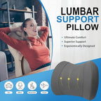 Lumbar Support Pillow for Car, Memory Foam Lumbar Pillow for Lower Back Pain Relief - Back Cushion for Driving, Chair Support for Car-Office Chair, Wheelchair - Classic Dark Grey
