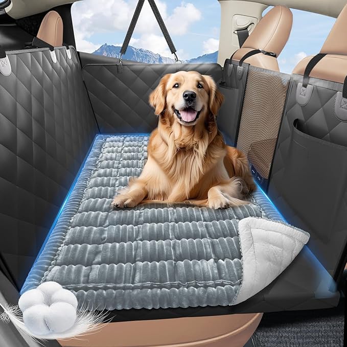 Backseat Dog Bed Non-Slip, Dog Bed for Car Back Seat Soft and Comfortable, Back Seat Pet Bed Mat for Travel, Pet Car Blanket for Backseat Extender and Seat Covers 51”X 23.5”Light Grey