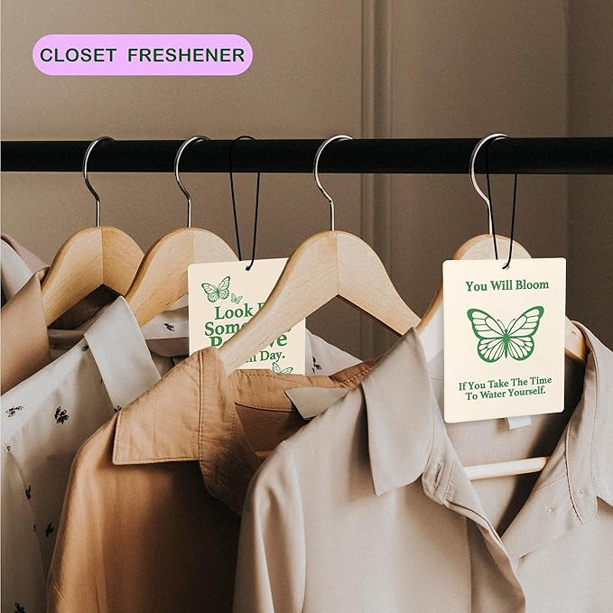 Retro Green Butterfly Car Air Freshener, Inspirational Positive Gifts Air Freshener Hanging 3 Pcs for Cars Closet Drawer or Books, Cute Green Butterfly Car Accessories Mirror Decor for Women