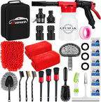 26Pcs Car Wash Cleaning Kit with Foam Gun Sprayer Detailing Brushes Window Water Scraper Tire Brush Towels Complete Interior Exterior Detailing Set for Car