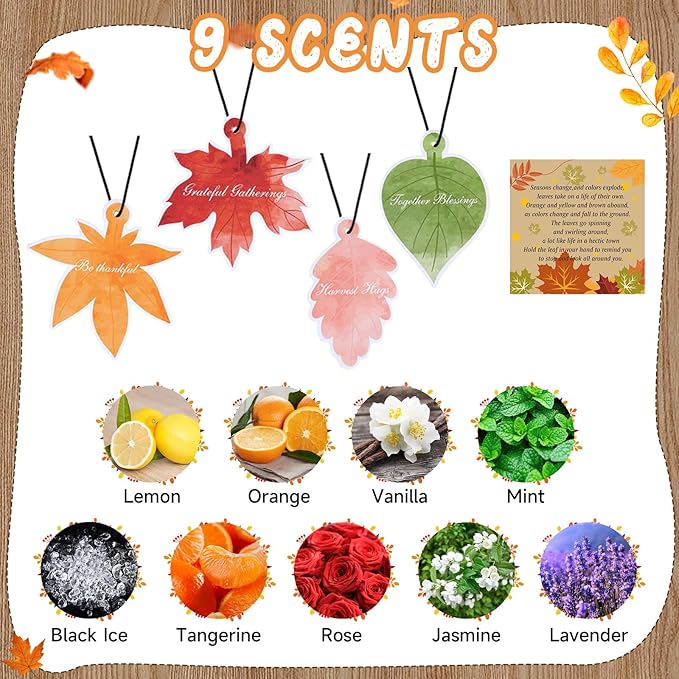 40 Sets Car Air Fresheners for Men Women Thanksgiving Bulk Gifts Fall Leaves Little Trees Car Air Fresheners Autumn Maple Leaf Scented Car Freshener Hanging Oil Ornament for Car