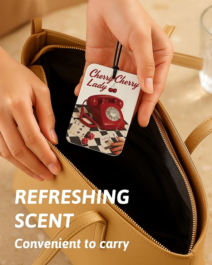 Preppy Coquette Red Bow Leopard Print Car Air Freshener 4 Pcs, Fashion Cheetah Lucky 8 Ball Hanging Air Freshener for Cars Closet Drawer Books, Girly Car Accessories Mirror Decor for Women