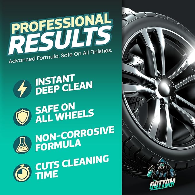 Gottom Wheel & Tire Cleaner - 16 oz – Professional Concentrated Rim & Tire Spray, Fast Acting Brake Dust Remover, Safe for All Surfaces, Brake Dust Cleaner, Grime Remover