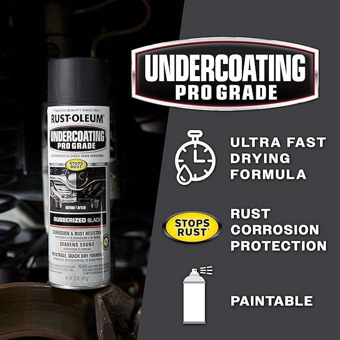 Rust-Oleum 248656-6PK Stops Rust Professional Grade Undercoating Spray Paint, 15 oz, Rubberized Black, 6 Pack