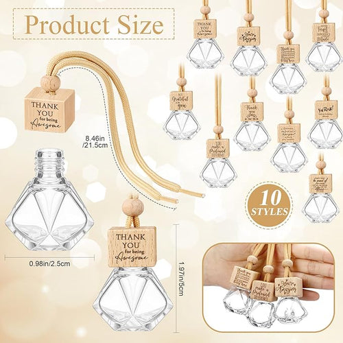 10 Pcs Employee Appreciation Gift Bulk Car Diffuser Air Freshener Ornament Hanging Empty Glass Essential Oil Bottle Thank You Gift for Teacher Nurse Social Worker Volunteer (Diamond)