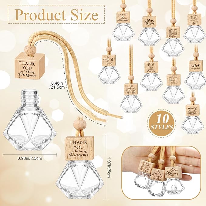 20 Pcs Thank You Appreciation Gift Bulk Car Diffuser Air Freshener Ornament Hanging Empty Glass Essential Oil Bottle Employee Gifts for Employee Teacher Staff Volunteer Coworker