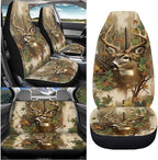 KEIAHUAN Deer Camo Hunting Car Seat Covers for Front and Rear Full Set 4 Piece Universal Front Bucket Seat Cover & Rear Bench Seat Protector Stretchy Breathable for Vans, Trucks, SUVs