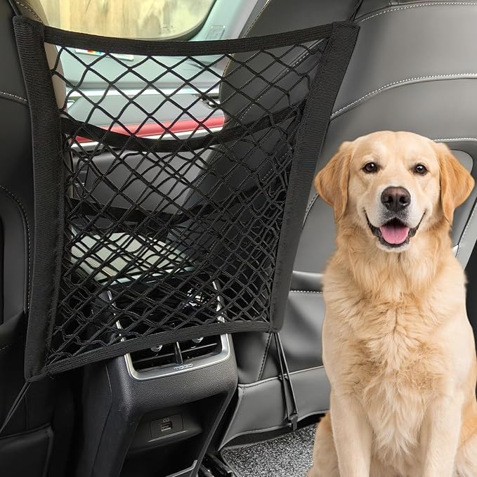 Dog Car Net Barrier for SUV Pet Barrier for Dog & Child Drive Safety Barrier with Mesh Pockets, Seat Back Net Bag Storage, Pouch Travel Accessory, Easy to Install