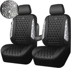 CAR PASS Bling Diamond Leather Car Seat Covers for 2 Front Interior Sets, Waterproof Shining Glitter Sparkly Crystal Universal Armrest Fit Automotive Truck SUV Cute Women Girl, Black Silver Rhinestone
