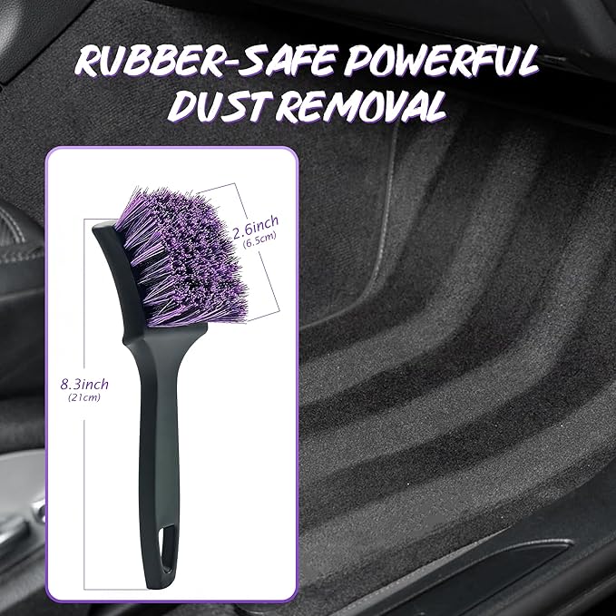 YeewayVeh Pro Tire Cleaning Brush, Stiff Mixed Bristles Tire Cleaner, Short Handle Scrub Brush for Cleaning Sidewalls, Rubber Mats & Wheels, Anti-Deformation Tyre Detailing Tool, Purple/Black