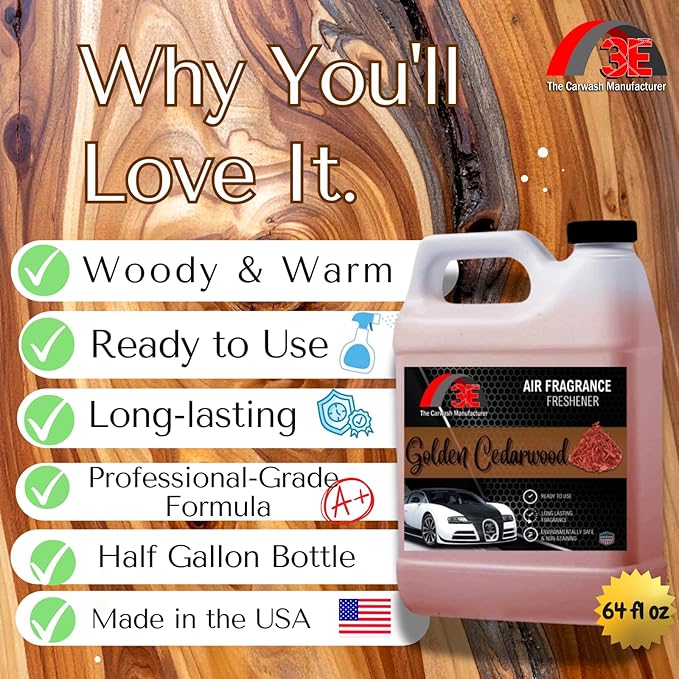 3E Car Air Freshener Concentrate – 64 oz – Professional Automotive Fragrance – Multiple Scents (Cedarwood)