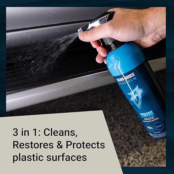 Bling Sauce Platinum: Trim Sauce, 3 in 1 Black Plastic Restorer. Cleans, Protects and Restores Faded or Damaged Black Plastic Trim on Cars, Trucks, SXS. Spray On-Wipe Off. 24oz