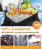 Insulated Lunch Bag for Men & Women, Double Leakproof Lunch Box Soft Cooler Tote with 5 Pockets, 600D Oxford, EVA Lining, Adjustable Strap for Work, Picnic, Beach&Travel-Black