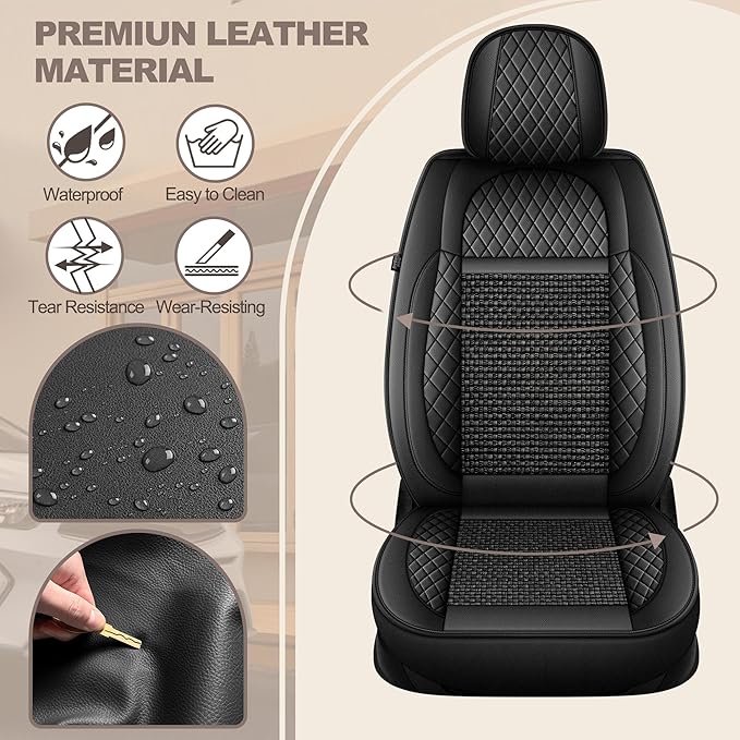 TTX LIGHTING for Toyota Corolla 2000-2019 Car Seat Covers, Breathable Ice Silk & Leather Seat Protector, Cool & Anti-Sweat for Long Driving, Airbag Compatible, 2 Front Seats (Black)