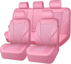 CAR PASS 3D Foam Mesh Leather Car Seat Covers Full Set, Pink Breathable Mesh Faux Leather Seat Covers for Women, Universal Fit for Car SUV Truck Sedan Automotive, Armrest Airbag Compatible, All Pink