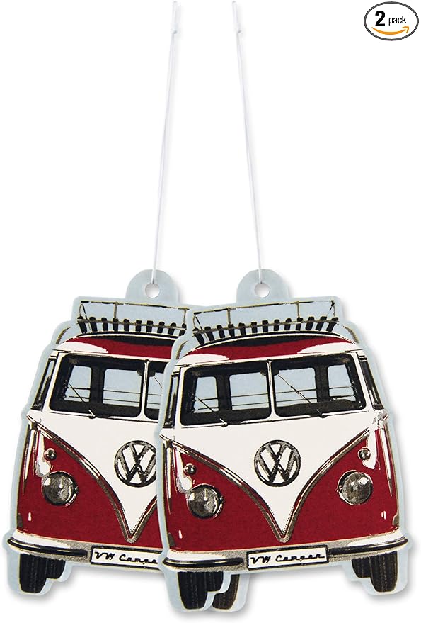 BRISA VW Collection Volkswagen Air Freshener, Room Freshener, Deodorizer for Cars T1 Bus Campervan Motif (Vanilla/Red/Set of 2)