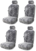 ZONETECH Sheepskin Seat Covers Fuzzy Car Seat Covers Grey Australian Merino Wool Fluffy Fur Auto Accessories All Season Protection for Your Seats Universal Fits Most Car SUV Airbag Compatible 4-Pack