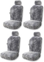 ZONETECH Sheepskin Seat Covers Fuzzy Car Seat Covers Grey Australian Merino Wool Fluffy Fur Auto Accessories All Season Protection for Your Seats Universal Fits Most Car SUV Airbag Compatible 4-Pack