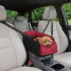 BurgeonNest Center Console Small Dog Car Seat - Portable Pet Cat Puppy Booster Armrest Carseat Up to 11lbs, Anti-Collapse Comfort Car Travel with Washable Fluffy Cushion and Pillow, Red