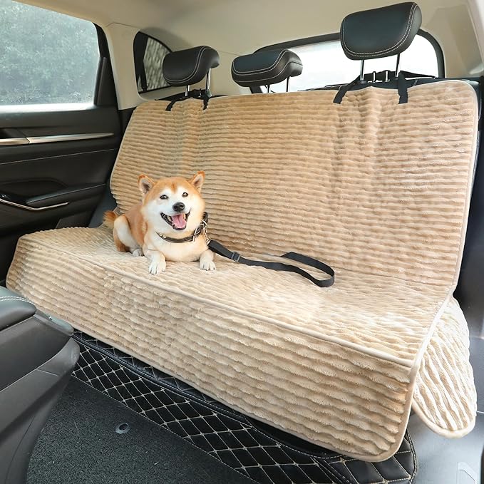 Dog Car Seat Cover for Front or Back Seat, Soft Flannel Pet Car Seat Protector with Waterproof Layer, Non-Slip Washable Dog Car Bed Mat for Travel (LightCoffee Back)