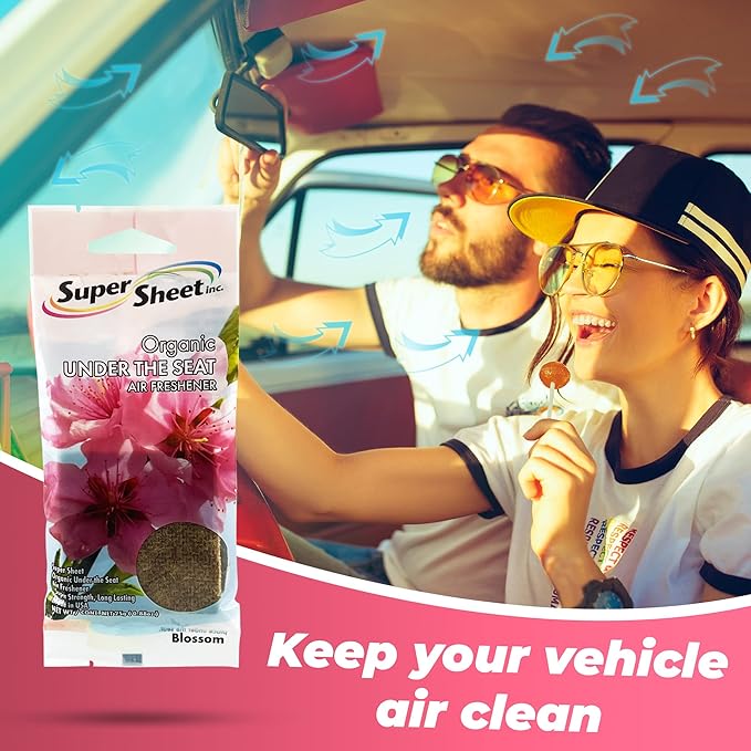 Super Sheet, Organic Under the Seat Car Air Freshener, Long Lasting Fragrance (Blossom, 3 Packs)