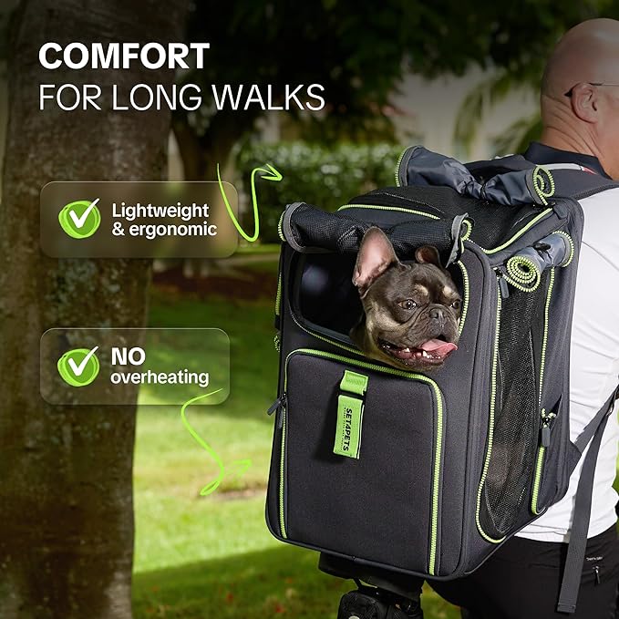 Cat Carrier Backpack for Travel & Car with Seat Belt Safety System, Expandable Pet Carrier for Cats & Small Dogs up to 25 lbs, Breathable, Durable, Foldable, Travel Friendly