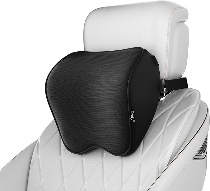 Crofy 2-Pack Car Neck Pillow, Softness Car Headrest Pillow for Driving with Adjustable Strap, 100% Memory Foam and Breathable Removable Cover, Comfortable Ergonomic Design, Black