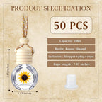 BBTO 50 Pcs Hanging Car Air Freshener Car Diffuser Bottles Empty Glass Perfume Bottle Freshener Diffuser Bottle Pendant for Essential Oil Fragrance Aromatherapy Ornament(Clear,Sunflower)