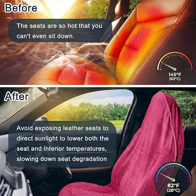 Car Seat Towel Cover, Universal Front Seat Protector for Cars, SUVs and Trucks, Sweat Towel Car Seat Cover for Gym, Yoga, Swimming, Pets and Family Travel, Dark Pink, 2 Pack