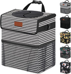 3 Gallons Car Trash Can with Lid, Car Trash Bag Bin Hanging Waterproof Automotive Garbage Cans Leak Proof Vehicle Trash Can Stripe