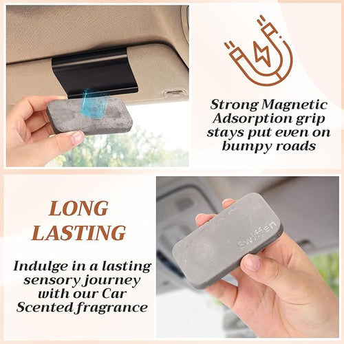 2 Pcs Car Air Freshener Set Stone Air Freshener Vehicle Scent Diffuser Car Odor Eliminator, 2 Long Lasting Scents Amber Tectona Grandis Refills, Metal Clip Included