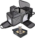 BAGLHER Expandable Cat Carrier with Travel Litter Box, Pet Travel 5 Sides Open Doors 3 Sides, Leak-Proof and Collapsible, for Car, Airplane Trip, Grey