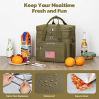 Maelstrom Lunch Box, 23L Insulated Lunch Bag, Expandable Double Deck Cooler Bag, Lightweight Leakproof Tote Bag With Side Tissue Pocket, Suit For Men and Women (H Khaki with DIY Hook-and-Loop)