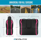 PIC AUTO Leather Car Seat Covers, Premium Automotive Waterproof Front & Rear Full Set Bucket Car Seat Protectors, Black and HotPink PVC Patchwork, Fits for Cars, Trucks, Van, SUV, Airbag Compatible