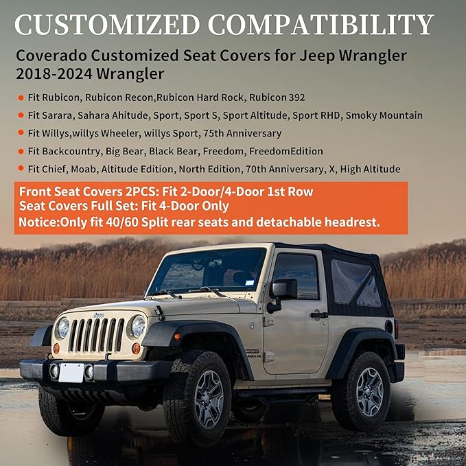 Coverado Seat Covers 4 Door Full Set for Jeep Wrangler, Waterproof Car Seat Covers for Truck Automotive Seat Covers Custom Fit for 2008-2012 Jeep Wrangler JK Seat Covers for Cars(Red)