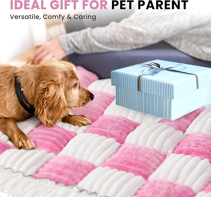 Backseat Dog Bed Mat, Non-Slip Dog Bed for Car Back Seat, Soft & Cozy Dogs Blanket, Washable Travel Pet Mat Seat Protector for Cars, SUVs, Trucks (Pink/White, 51.1" L x 23.6" W x 1.5" Th)
