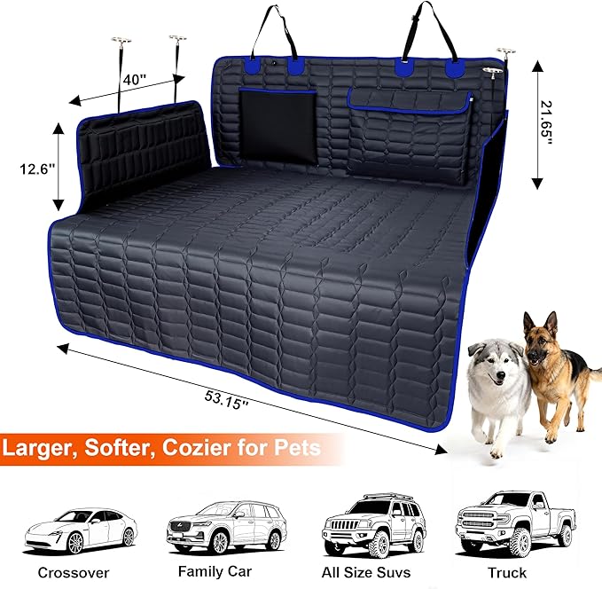 SUV Cargo Liner for Dogs, Waterproof Pet Trunk Cover with Bumper Flap Protector, Non-Slip Scratchproof, Non-Slip Dog Seat Mat for SUVs, Large Size Cargo Liner Universal Fit Blue