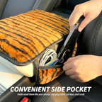 Plush Tiger Print Car Center Console Cover with Side Pockets, Fluffy Armrest Cushion Pad,Soft Car Interior Decorations Accessories with Storage for Women,Universal Fit for Vehicles SUV Truck
