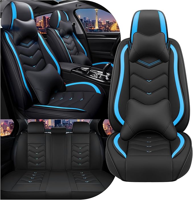 CTDS Car Seat Covers for Chevy Equinox 2005-2026, Stylish Sport Seat Cover, Premium Nappa Leather Car Seat Cover. Automobile Seat Covers Sets.(Luxury 5 Seats/Black Blue)