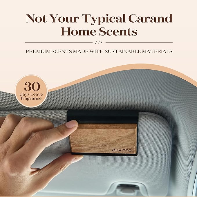 Wood Car Air Freshener – Long Lasting Natural Essential Oil Car Fragrance, Luxury Odor Control, Sun Visor Clip Diffuser, Premium Natural Wood Car Fragrance - Open Air Scent