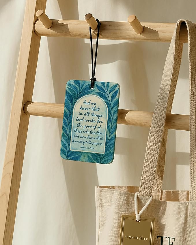 Blue Coastal Beach Christian Car Air Freshener 4 Pcs, Ocean Beachy Botanical Religious Hanging Air Freshener for Cars Closet Drawer Books, Christian Car Accessories Mirror Decor for Women