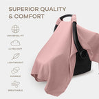 Comfy Cubs Baby Car Seat Cover - Soft, Breathable Bamboo Rayon and Muslin Cotton Blend - Lightweight Canopy for Sun, Bug, and Comfort Protection - Large Size Infant Seat Cover in Mauve Design
