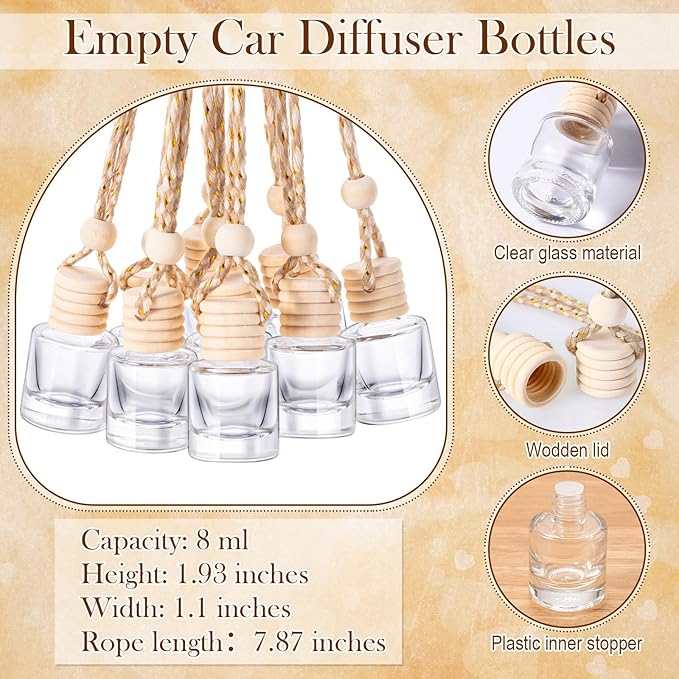 100 Sets Car Diffuser Bottles Empty Bulk Hanging Car Air Freshener Diffuser Bottles Glass Perfume Holder with Instruction Cards for Essential Oil Wedding Bridal Birthday Gifts (Cylindrical)