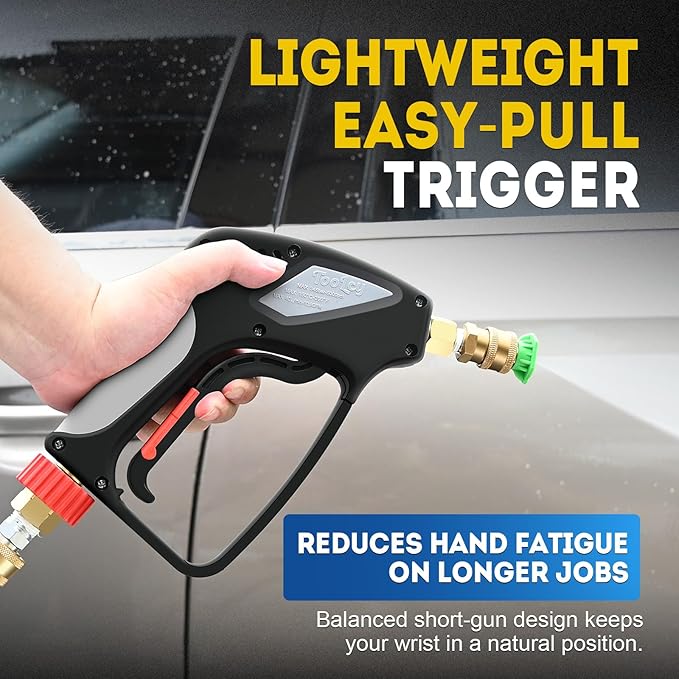 TOOLCY 5000 PSI Pressure Washer Gun with Swivel Inlet, Short Power Washer Gun with Nozzle Tips, Ergonomic Handle, 3/8'' Male Plug, M22-14mm, 1/4" Quick Connector, Sturdy Design for Gas Pressure Washer