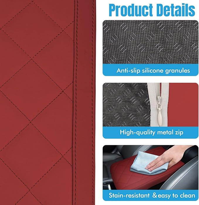 Hovom Car Center Console Armrest Pillow, 12.6"×7.87"×1.97" Leather Arm Rest Cover for Cars, Soft Comfortable Auto Armrest Cushion Pad, Vehicle Middle Console Cover, Car Accessories (Wine Red)