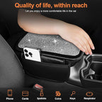 Bling Car Center Console Cover Custom Fit for Jeep Grand Cherokee - Leather Armrest Cover with 2 Storage Pockets and Crystal Rhinestones(Black)