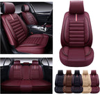 OASIS AUTO Car Seat Covers Full Set Premium Waterproof Faux Leather Cushion Universal Accessories Fit SUV Truck Sedan Automotive Vehicle Auto Interior Protector (OS-001 Burgundy)