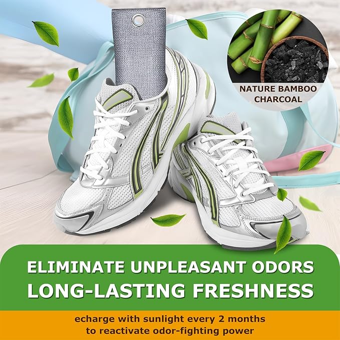 Activated Charcoal Odor Absorber for Strong Odor, Natural Shoe Deodorizer. Sneaker Odor Eliminator, 6 Pack Bamboo Charcoal Air Purifying Bags, Odor Remover Moisture Absorbers for Shoes