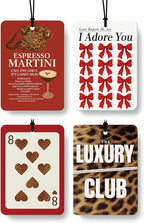 Trendy Leopard Print Car Air Freshener 4 Pcs, Red Coquette Bow Espresso Martini Poker Hanging Air Freshener for Cars Closet Drawer Books, Girly Car Accessories Mirror Decor for Women