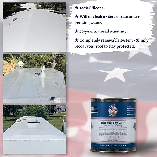 Countryman Coatings - 100% Silicone Roof Coating Restore Your Roof in a Day Seal Leaks, Cracks, Seams, Penetrations Adheres to All Surfaces (1 Quart, White) (Pack of 2)